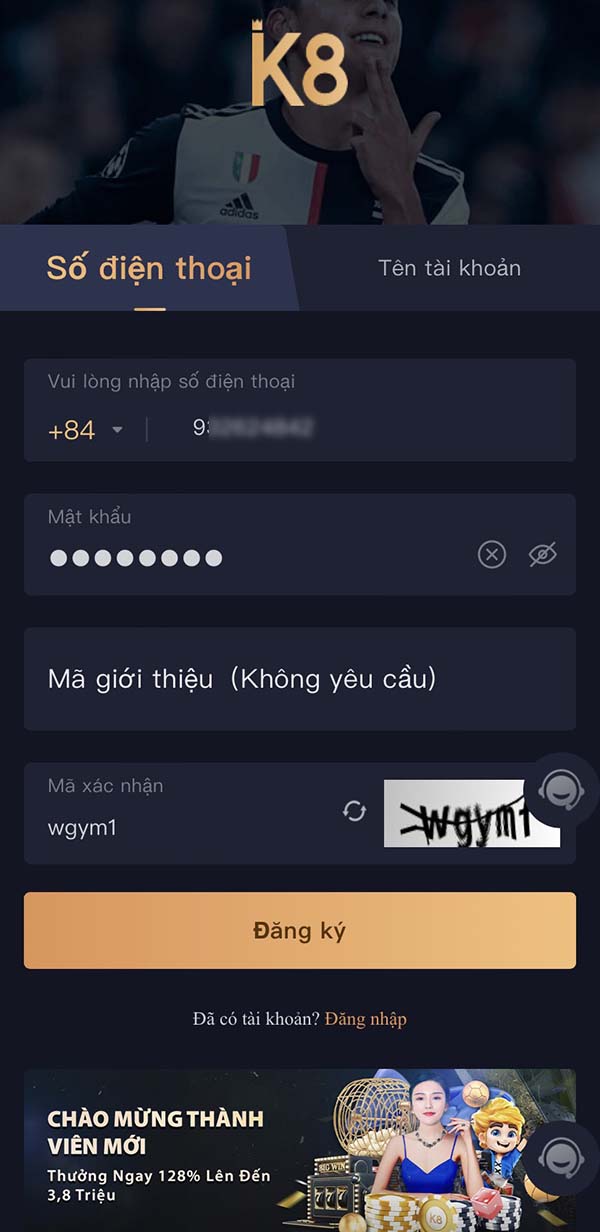 Đăng ký, đăng nhập K8